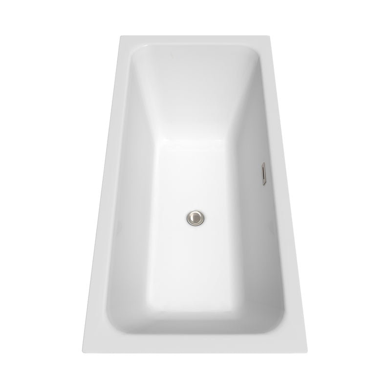 Wyndham Galina 67" Soaking Bathtub in White Brushed Nickel Trim and Brushed Nickel Floor Mounted Faucet WCBTK151967ATP11BN