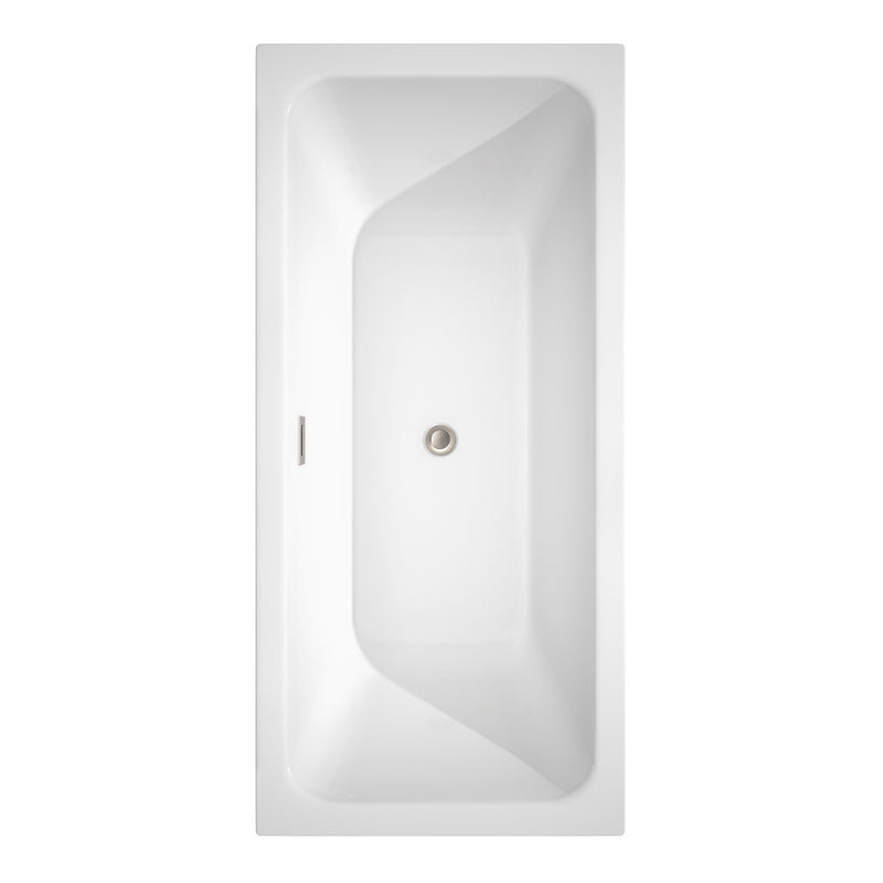 Wyndham Galina 67" Soaking Bathtub in White Brushed Nickel Trim and Brushed Nickel Floor Mounted Faucet WCBTK151967ATP11BN