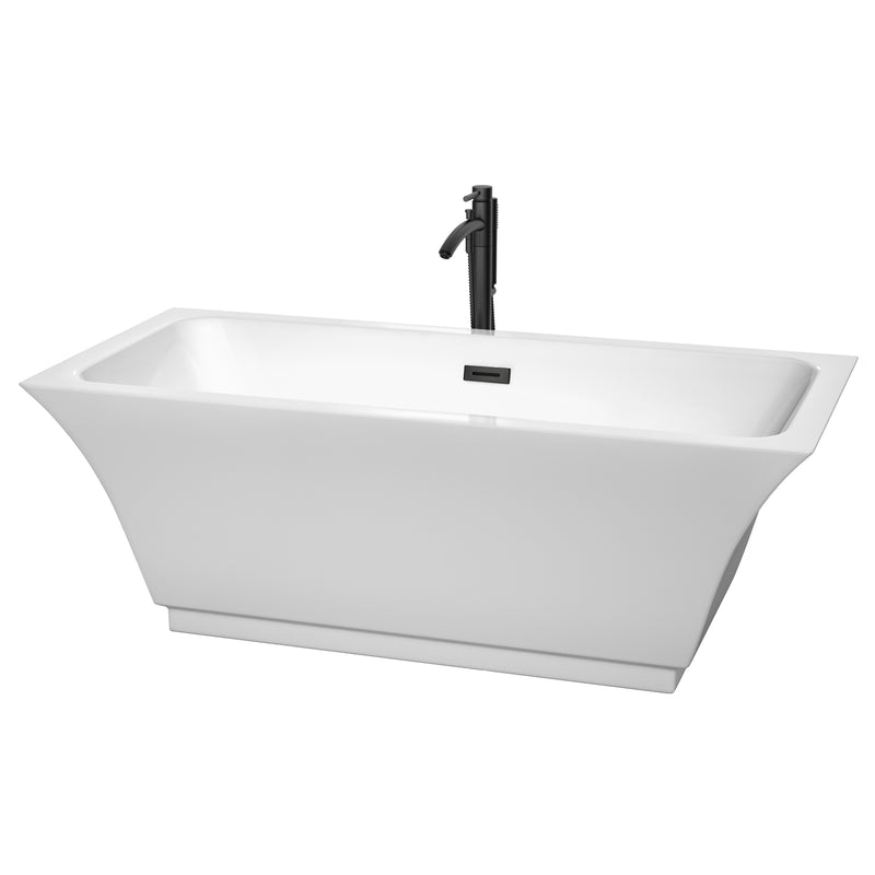 Wyndham Galina 67" Soaking Bathtub In White With Floor Mounted Faucet Drain And Overflow Trim In Matte Black WCBTK151967MBATPBK