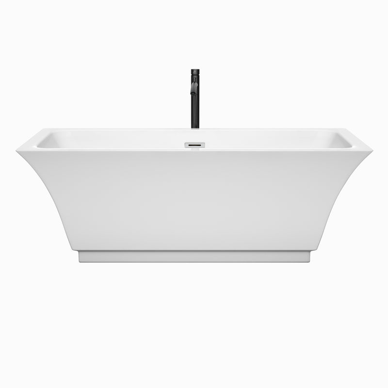 Wyndham Galina 67" Soaking Bathtub in White with Polished Chrome Trim and Floor Mounted Faucet in Matte Black WCBTK151967PCATPBK