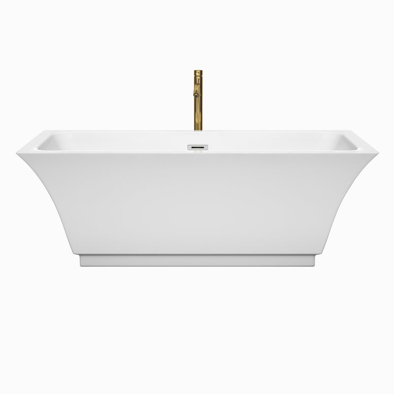 Wyndham Galina 67" Soaking Bathtub in White with Polished Chrome Trim and Floor Mounted Faucet in Brushed Gold WCBTK151967PCATPGD