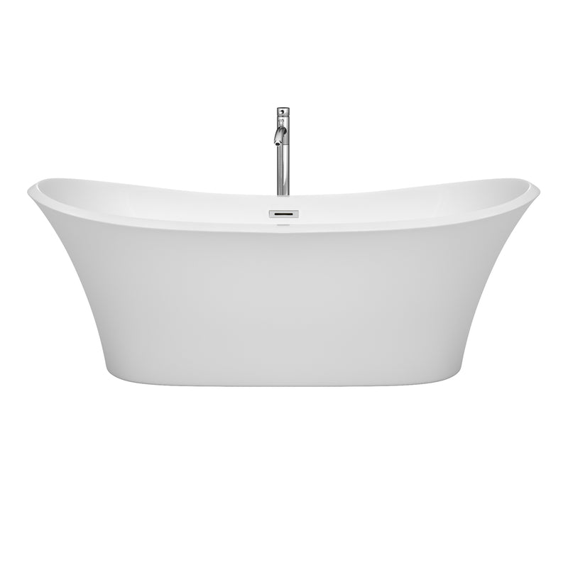 Wyndham Bolera 71" Soaking Bathtub in White Polished Chrome Trim and Polished Chrome Floor Mounted Faucet WCBTK152871ATP11PC