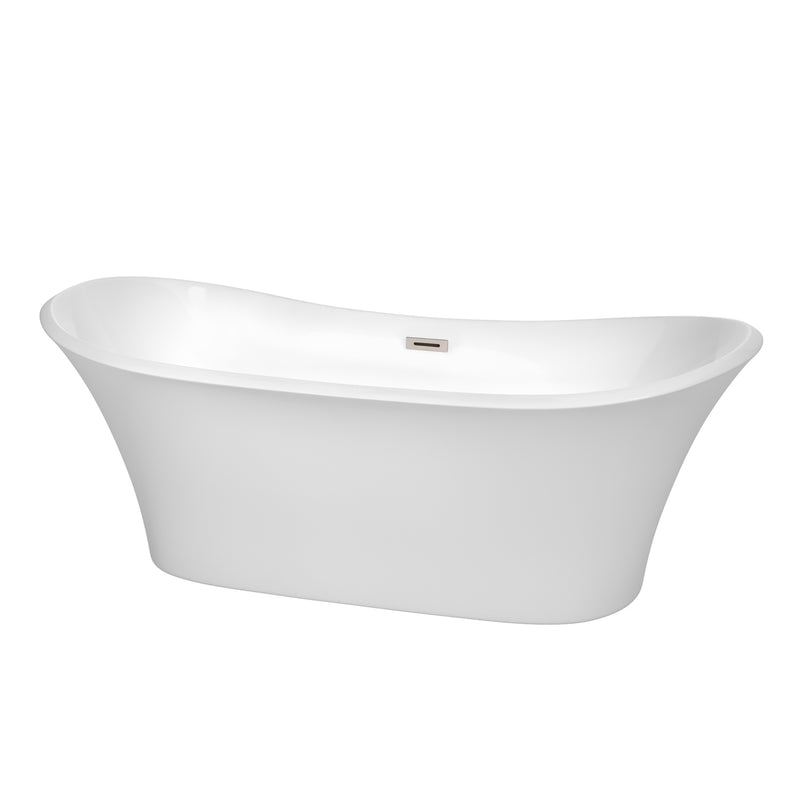 Wyndham Bolera 71" Soaking Bathtub In White With Brushed Nickel Trim WCBTK152871BNTRIM