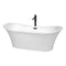 Wyndham Bolera 71" Soaking Bathtub In White With Floor Mounted Faucet Drain And Overflow Trim In Matte Black WCBTK152871MBATPBK