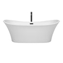 Wyndham Bolera 71" Soaking Bathtub in White with Floor Mounted Faucet Drain and Overflow Trim in Matte Black WCBTK152871MBATPBK