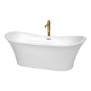 Wyndham Bolera 71" Soaking Bathtub In White With Polished Chrome Trim And Floor Mounted Faucet In Brushed Gold WCBTK152871PCATPGD