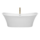 Wyndham Bolera 71" Soaking Bathtub in White with Polished Chrome Trim and Floor Mounted Faucet in Brushed Gold WCBTK152871PCATPGD