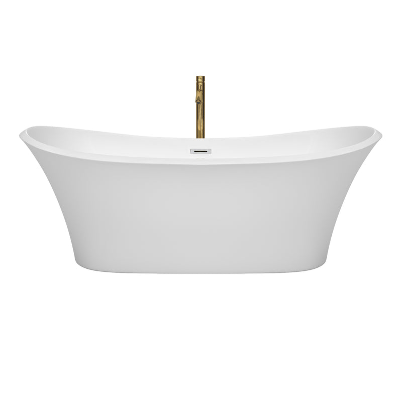 Wyndham Bolera 71" Soaking Bathtub in White with Polished Chrome Trim and Floor Mounted Faucet in Brushed Gold WCBTK152871PCATPGD