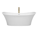 Wyndham Bolera 71" Soaking Bathtub in White with Shiny White Trim and Floor Mounted Faucet in Brushed Gold WCBTK152871SWATPGD