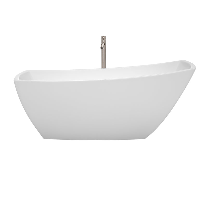 Wyndham Antigua 67" Soaking Bathtub in White Brushed Nickel Trim and Brushed Nickel Floor Mounted Faucet WCBTK153367ATP11BN