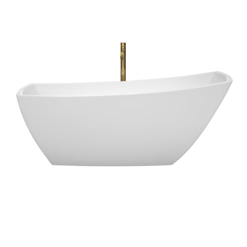 Wyndham Antigua 67" Soaking Bathtub in White with Polished Chrome Trim and Floor Mounted Faucet in Brushed Gold WCBTK153367PCATPGD