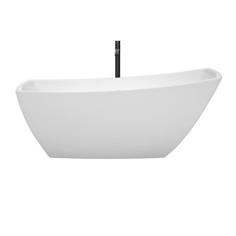 Wyndham Antigua 67" Soaking Bathtub in White with Shiny White Trim and Floor Mounted Faucet in Matte Black WCBTK153367SWATPBK