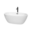 Wyndham Juno 59" Soaking Bathtub In White With Floor Mounted Faucet Drain And Overflow Trim In Matte Black WCBTK156159MBATPBK