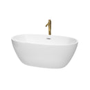 Wyndham Juno 59" Soaking Bathtub In White With Polished Chrome Trim And Floor Mounted Faucet In Brushed Gold WCBTK156159PCATPGD