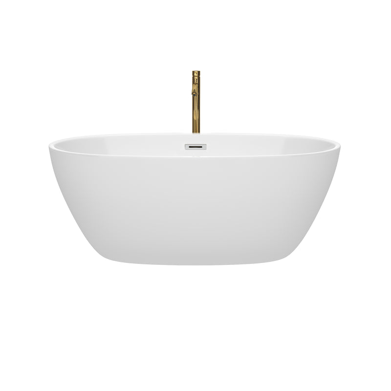 Wyndham Juno 59" Soaking Bathtub in White with Polished Chrome Trim and Floor Mounted Faucet in Brushed Gold WCBTK156159PCATPGD