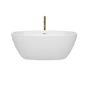 Wyndham Juno 59" Soaking Bathtub in White with Shiny White Trim and Floor Mounted Faucet in Brushed Gold WCBTK156159SWATPGD