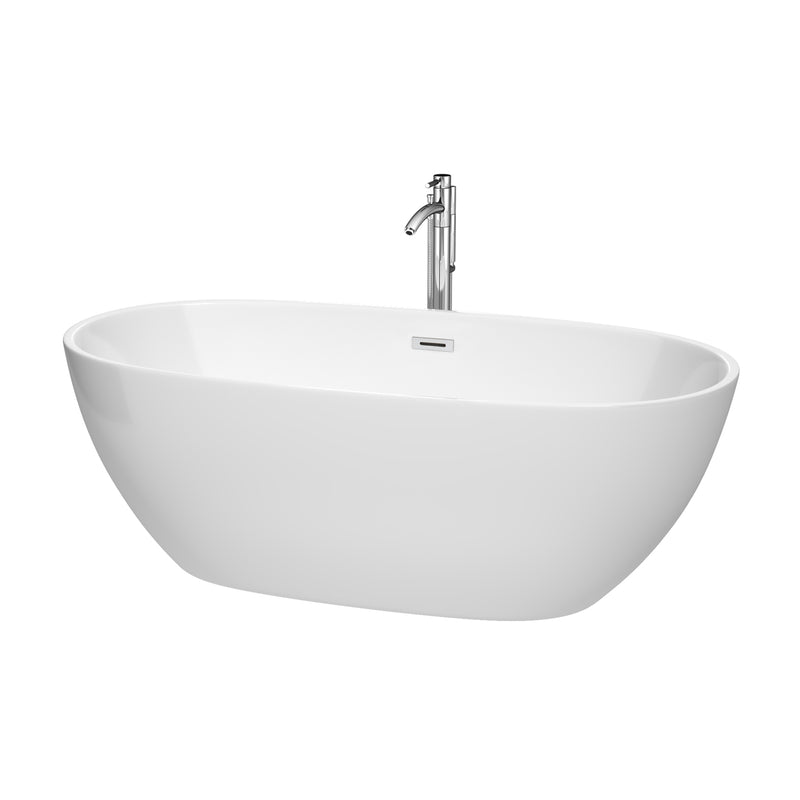 Wyndham Juno 67" Soaking Bathtub In White Polished Chrome Trim And Polished Chrome Floor Mounted Faucet WCBTK156167ATP11PC