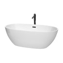 Wyndham Juno 67" Soaking Bathtub In White With Floor Mounted Faucet Drain And Overflow Trim In Matte Black WCBTK156167MBATPBK