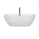 Wyndham Juno 67" Soaking Bathtub in White with Floor Mounted Faucet Drain and Overflow Trim in Matte Black WCBTK156167MBATPBK