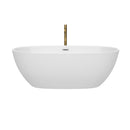 Wyndham Juno 67" Soaking Bathtub in White with Polished Chrome Trim and Floor Mounted Faucet in Brushed Gold WCBTK156167PCATPGD