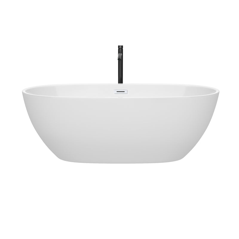 Wyndham Juno 67" Soaking Bathtub in White with Shiny White Trim and Floor Mounted Faucet in Matte Black WCBTK156167SWATPBK