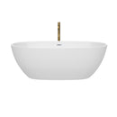 Wyndham Juno 67" Soaking Bathtub in White with Shiny White Trim and Floor Mounted Faucet in Brushed Gold WCBTK156167SWATPGD