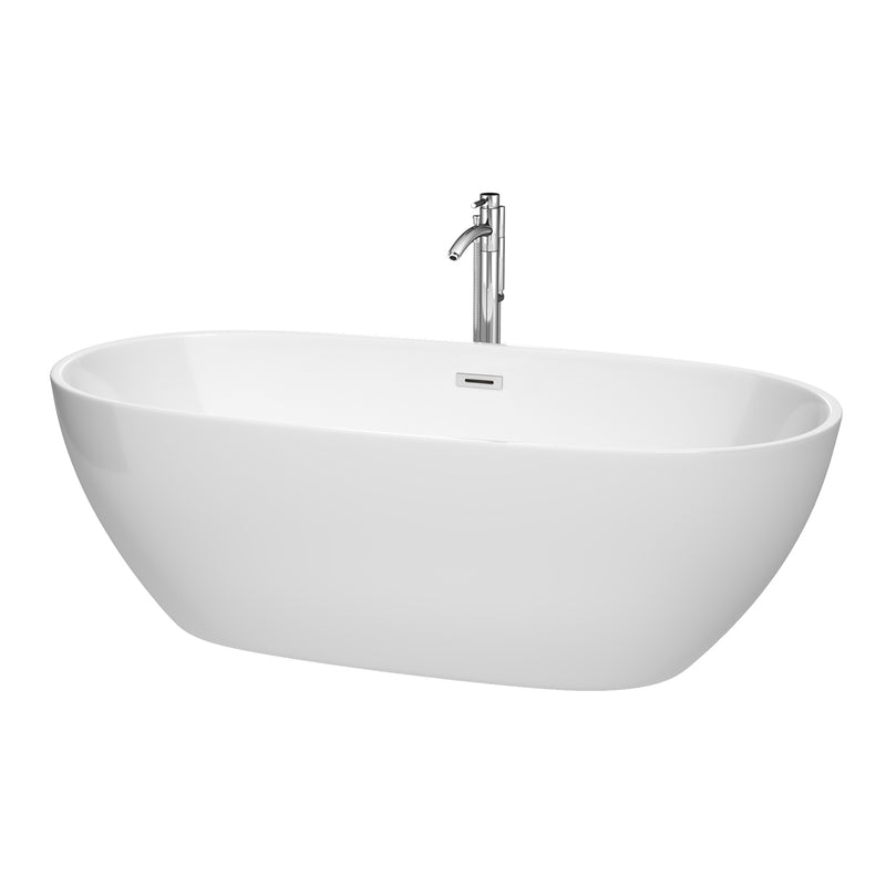 Wyndham Juno 71" Soaking Bathtub In White Polished Chrome Trim And Polished Chrome Floor Mounted Faucet WCBTK156171ATP11PC