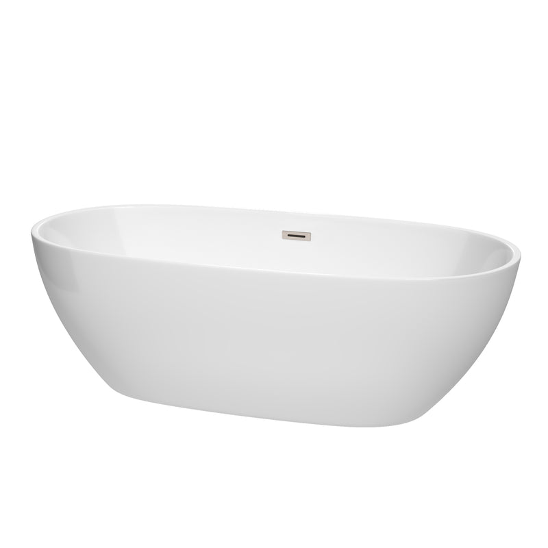 Wyndham Juno 71" Soaking Bathtub In White With Brushed Nickel Trim WCBTK156171BNTRIM