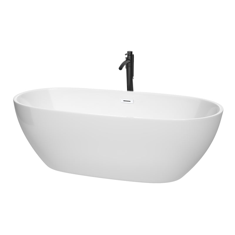 Wyndham Juno 71" Soaking Bathtub In White With Shiny White Trim And Floor Mounted Faucet In Matte Black WCBTK156171SWATPBK