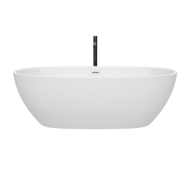 Wyndham Juno 71" Soaking Bathtub in White with Shiny White Trim and Floor Mounted Faucet in Matte Black WCBTK156171SWATPBK