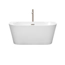 Wyndham Callie Soaking Bathtub in White with Floor Mounted Faucet Drain and Overflow Trim in Brushed Nickel WCBTM153459ATP11BN