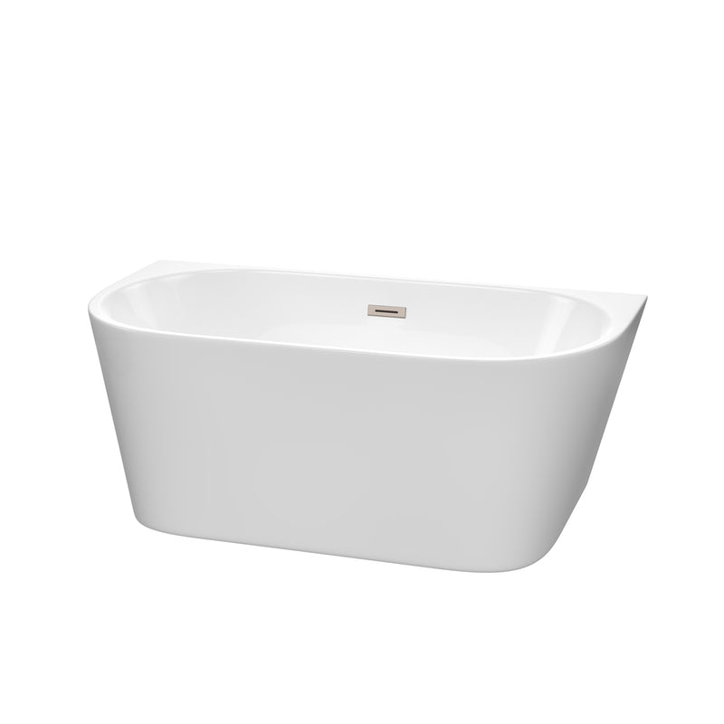 Wyndham Callie Soaking Bathtub In White With Brushed Nickel Drain And Overflow Trim WCBTM153459BNTRIM