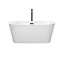 Wyndham Callie Soaking Bathtub in White with Floor Mounted Faucet Drain and Overflow Trim in Matte Black WCBTM153459MBATPBK