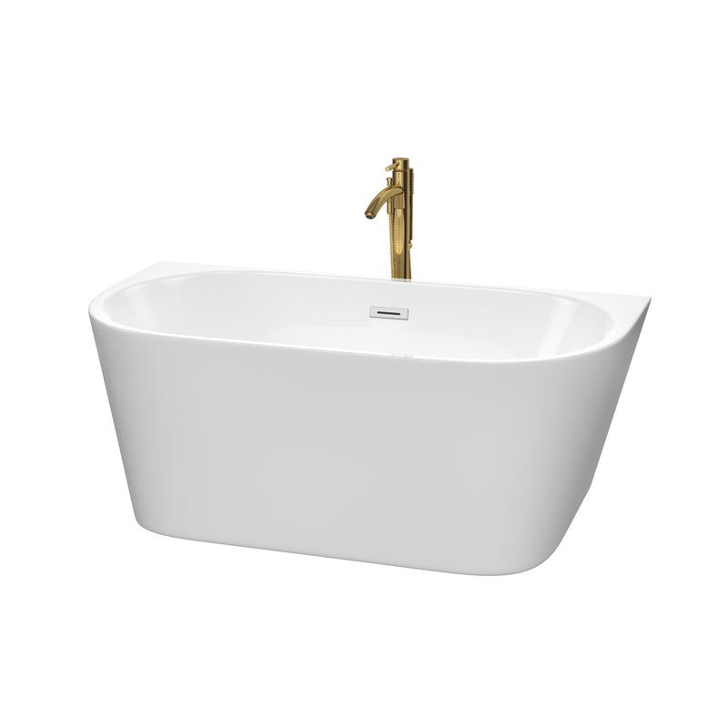 Wyndham Callie Soaking Bathtub In White With Polished Chrome Trim And Floor Mounted Faucet In Brushed Gold WCBTM153459PCATPGD