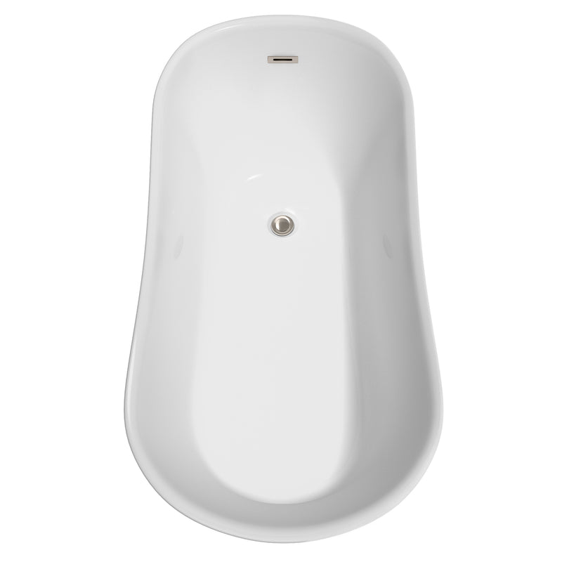 Wyndham Janice 67" Freestanding Bathtub in White with Brushed Nickel Drain and Overflow Trim WCBTO85467BNTRIM