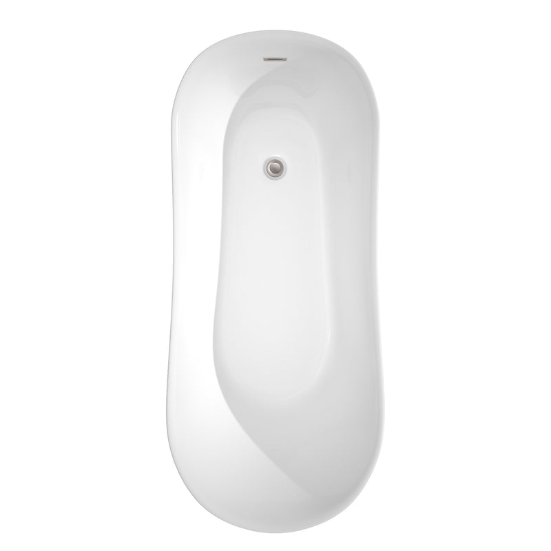 Wyndham Janice 67" Freestanding Bathtub in White with Brushed Nickel Drain and Overflow Trim WCBTO85467BNTRIM