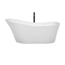 Wyndham Janice 67" Soaking Bathtub in White with Shiny White Trim and Floor Mounted Faucet in Matte Black WCBTO85467SWATPBK