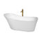 Wyndham Janice 67" Soaking Bathtub In White With Shiny White Trim And Floor Mounted Faucet In Brushed Gold WCBTO85467SWATPGD