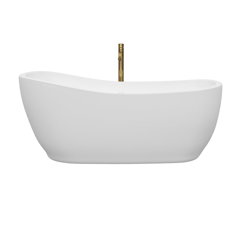 Wyndham Margaret 66" Soaking Bathtub in White with Polished Chrome Trim and Floor Mounted Faucet in Brushed Gold WCBTO85666PCATPGD