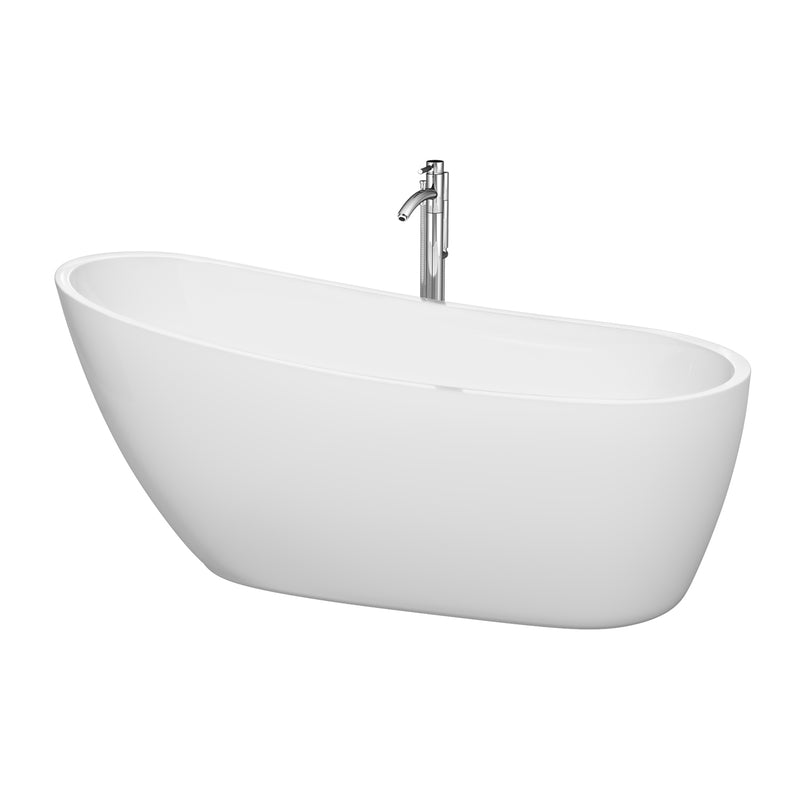 Wyndham Florence 68" Freestanding Bathtub In White With Floor Mounted Faucet Drain And Overflow Trim In Polished Chrome WCBTO85968ATP11PC