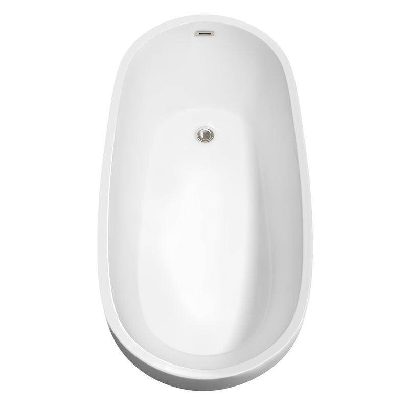 Wyndham Florence 68" Freestanding Bathtub in White with Floor Mounted Faucet Drain and Overflow Trim in Brushed Nickel WCBTO85968ATP11BN