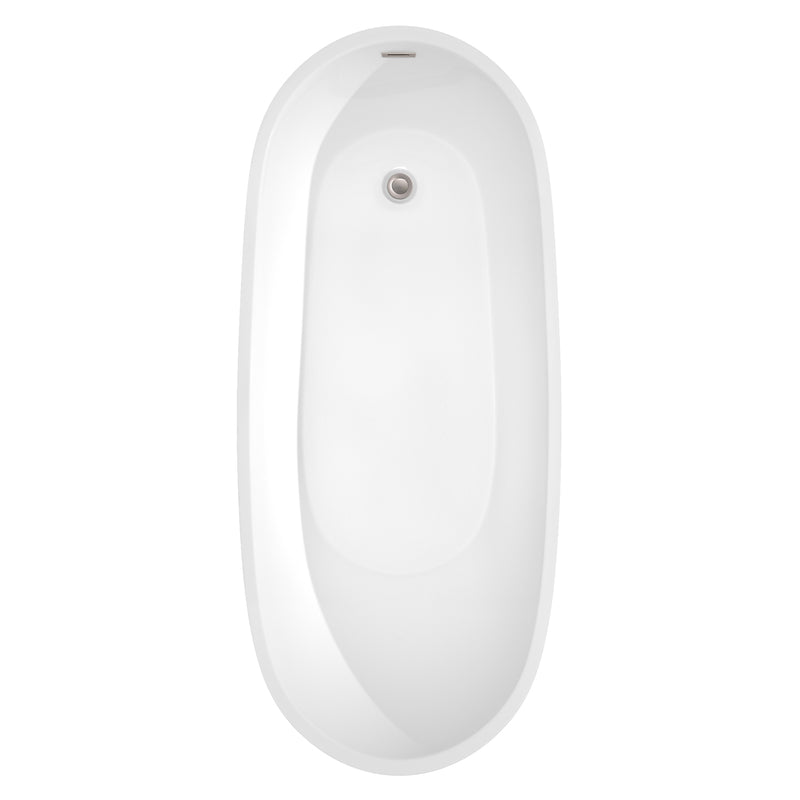 Wyndham Florence 68" Freestanding Bathtub in White with Brushed Nickel Drain and Overflow Trim WCBTO85968BNTRIM