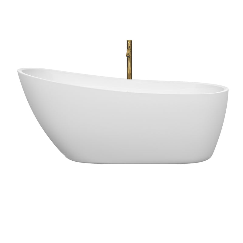 Wyndham Florence 68" Soaking Bathtub in White with Polished Chrome Trim and Floor Mounted Faucet in Brushed Gold WCBTO85968PCATPGD