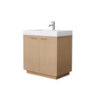 Wyndham Maroni 36" Single Bathroom Vanity In Light Straw Matte White Solid Surface In 4" Thickness Integrated Sink And No Mirror WCF282836SLSK4INTMXX