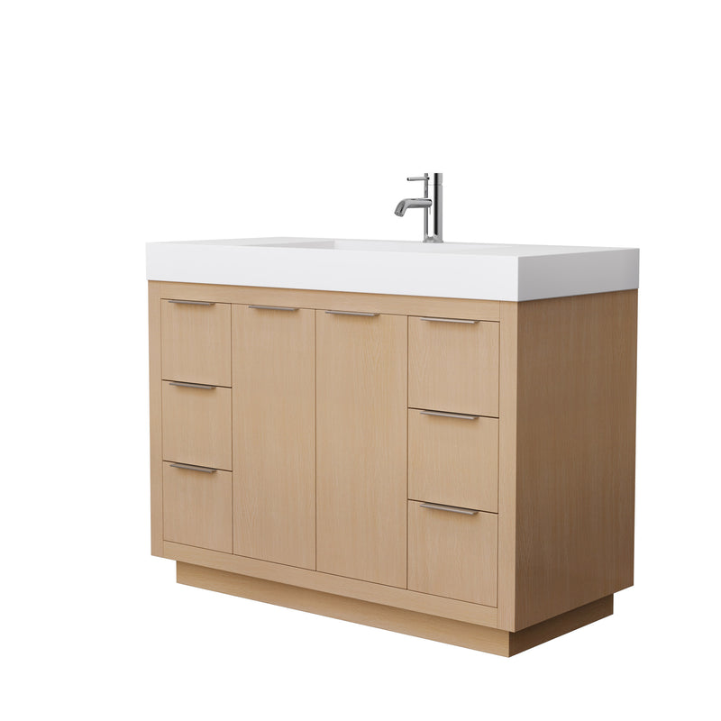 Wyndham Maroni 48" Single Bathroom Vanity In Light Straw Matte White Solid Surface In 4" Thickness Integrated Sink And No Mirror WCF282848SLSK4INTMXX