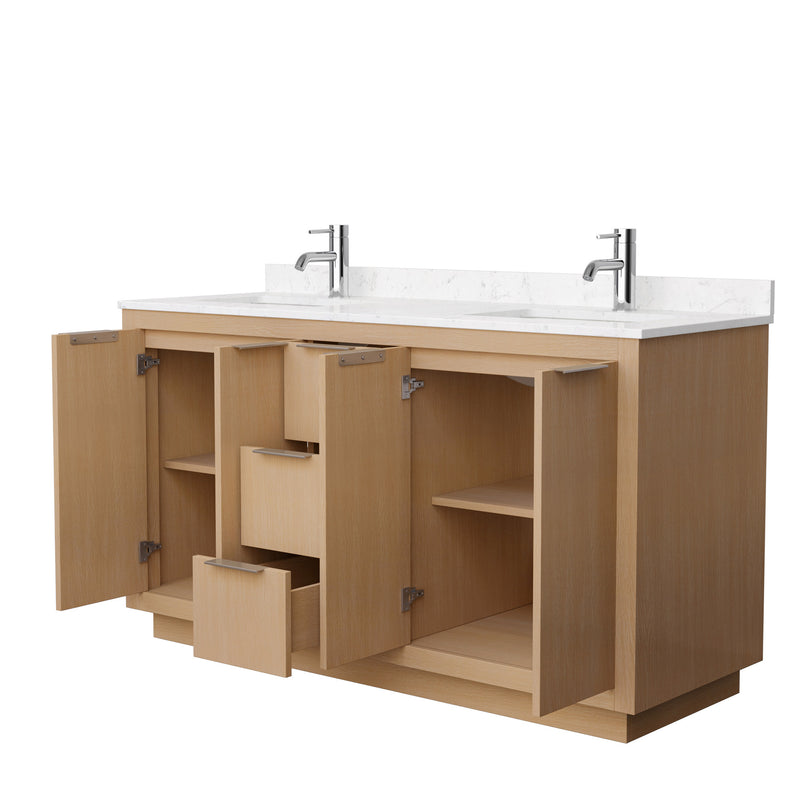 Wyndham Maroni 60" Double Bathroom Vanity In Light Straw Light-Vein Carrara Cultured Marble Countertop Undermount Square Sinks and No Mirror WCF282860DLSC2UNSMXX