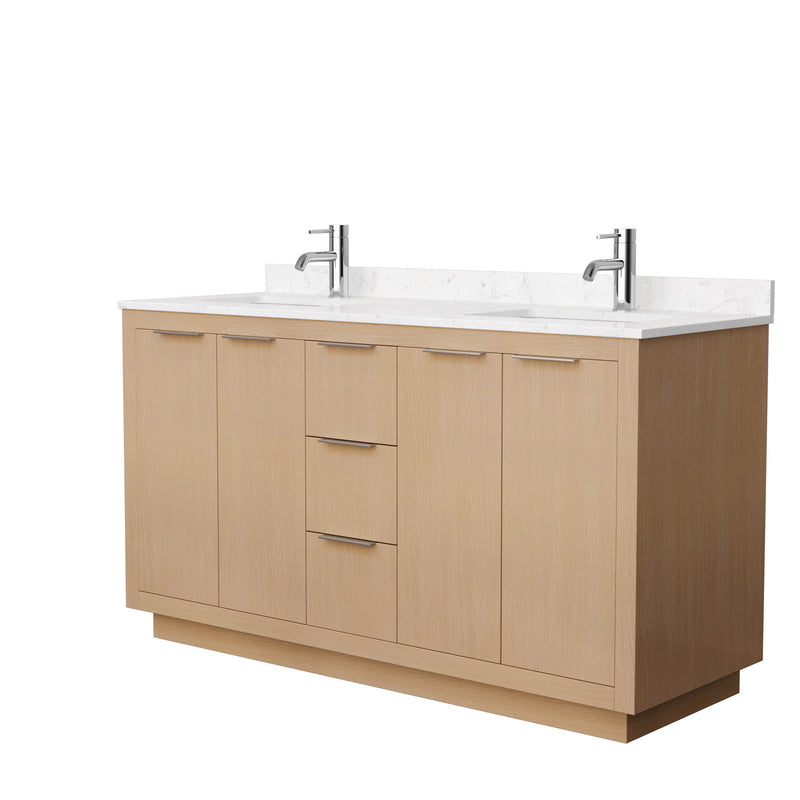 Wyndham Maroni 60" Double Bathroom Vanity In Light Straw Light-Vein Carrara Cultured Marble Countertop Undermount Square Sinks And No Mirror WCF282860DLSC2UNSMXX