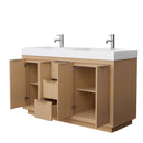 Wyndham Maroni 60" Double Bathroom Vanity In Light Straw Matte White Solid Surface In 4" Thickness Integrated Sinks and No Mirror WCF282860DLSK4INTMXX