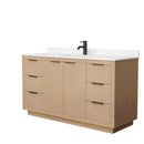 Wyndham Maroni 60" Single Bathroom Vanity In Light Straw Light-Vein Carrara Cultured Marble Countertop Undermount Square Sink Black Trims And No Mirror WCF282860SLBC2UNSMXX