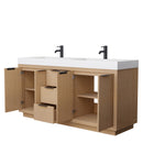 Wyndham Maroni 72" Double Bathroom Vanity In Light Straw Matte White Solid Surface In 4" Thickness Integrated Sinks Black Trims and No Mirror WCF282872DLBK4INTMXX